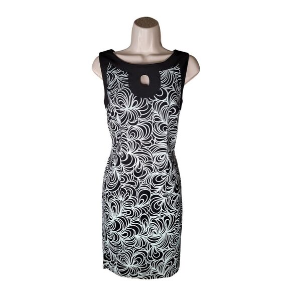 connected apparel Dresses & Skirts - Connected Apparel Size 6 Black Mint Green‎ Swirl Keyhole Midi Sheath Dress